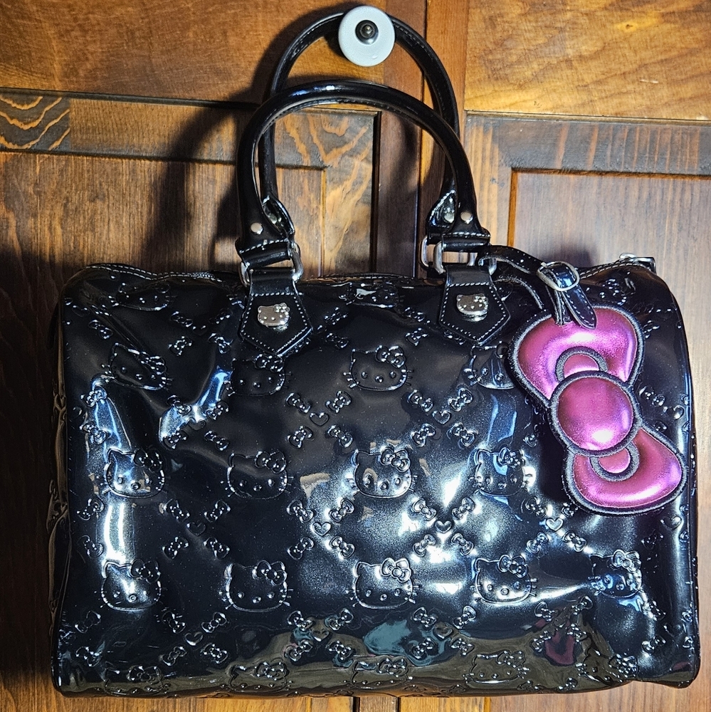 Loungefly Hello Kitty Black Embossed Purse Bag Tote Patent Leather
